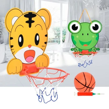 

Hanging Basketball Hoop With Ball Toys Adjustable Baby Basketball Toys Cartoon Tiger/Frog Children Kids Indoor Sports Game Gift