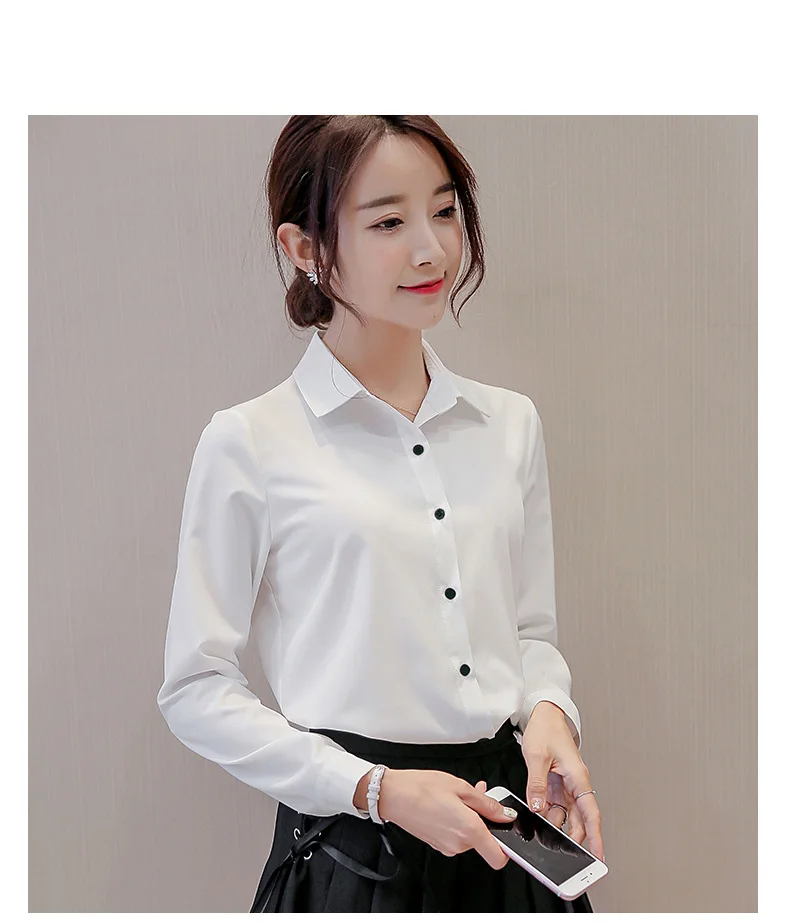 Женская Блузка офисная рубашка лето осень длинный рукав белый розовый красный темно-синий рабочая одежда Корейский Формальные Топы Женская одежда