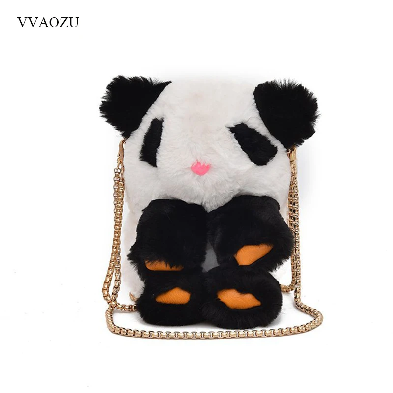Women Plush Cartoon Panda Chain Handbag Stuffed Children Kids Animal