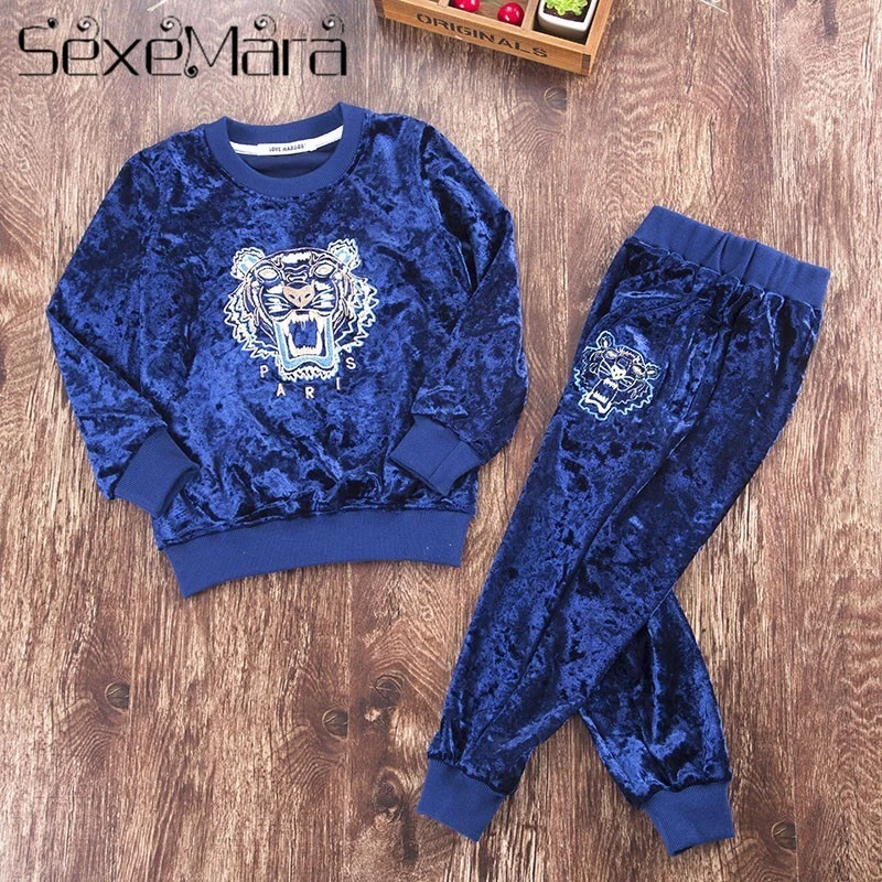 

2019 Tiger embroidery Kids Boys and Girls Tracksuits Sportswear fleece jacket Spring Autumn Clothes Children Casual Set (2-7T)