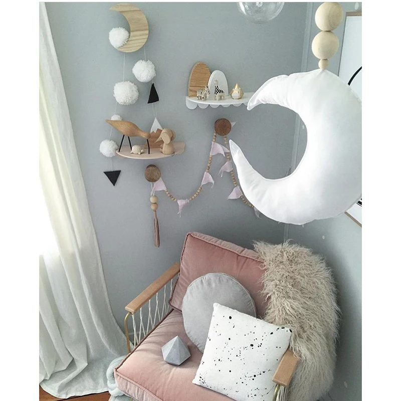 

Nordic Baby Moon Toys Wall Hanging Tent Decorations Wood Ornaments Accessories Children Nursery Interior Decor Safe Natural Toys