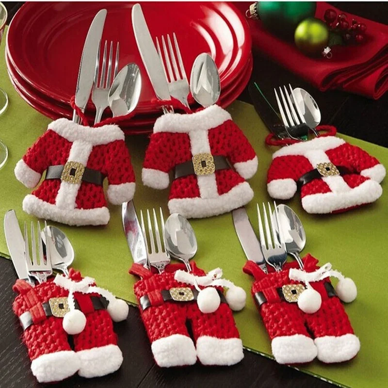 

C 6Pcs Christmas Decorations Santa Silverware Holders Pockets Dinner Decorations for home deco noel CS06