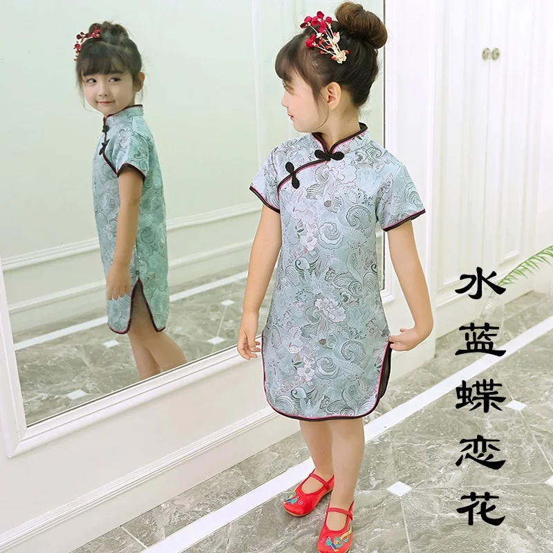 Летнее мини платье в китайском стиле для девочек цветочный чонсам Qipao|Платья| |