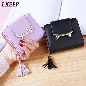

2018 Korean Cute Cat Anime Leather Trifold Slim Mini Wallet Women Small Clutch Female Purse Coin Card Holder Dollar Money Bag