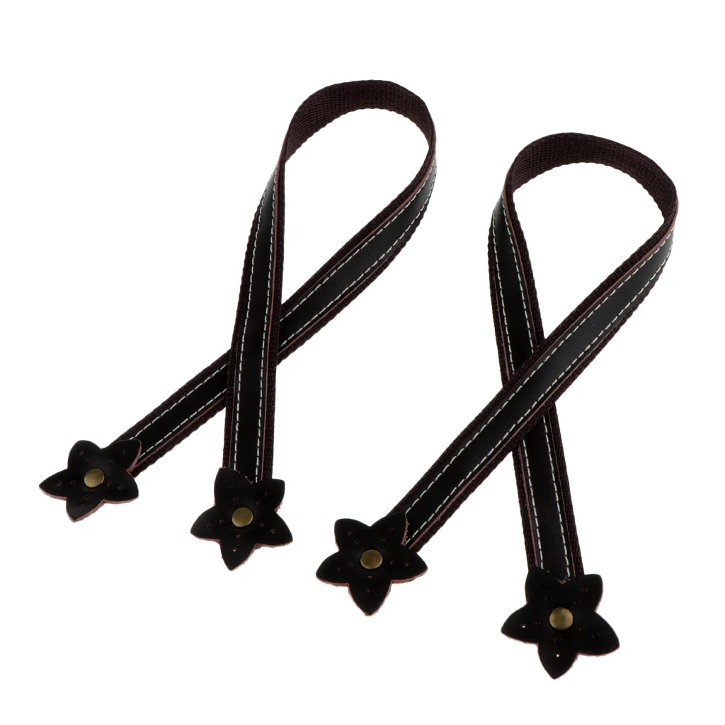 2 Pieces Flower Design Genuine Leather Canvas Tote Bag Strap Handle Holder Replacement