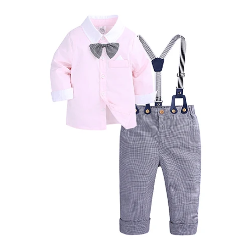 Комплекты осенней одежды для мальчиков комплект джентльмена рубашка с галстуком бабочкой клетчатые брюки 2 шт./компл. Детский комплект, костюмы для детей, топы+ шорты в клетку одежда JT-365 - Цвет: Product 01