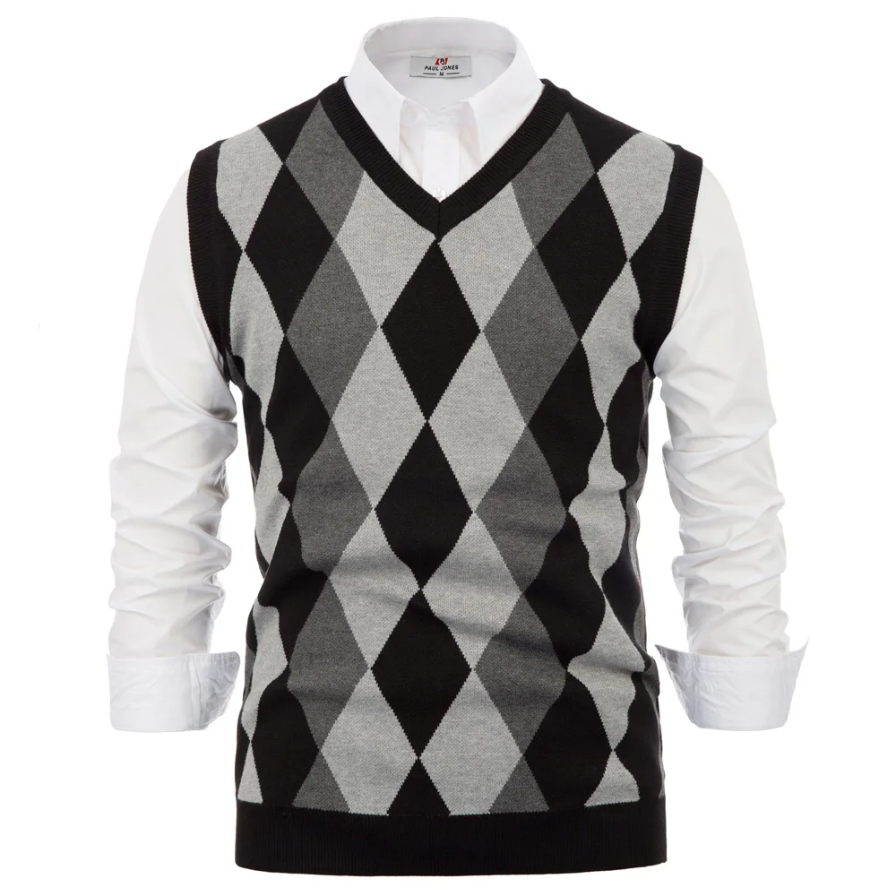 Мужской вязаный свитер кардиган вязаный жилет без рукавов жилет с v-образным вырезом пуловер