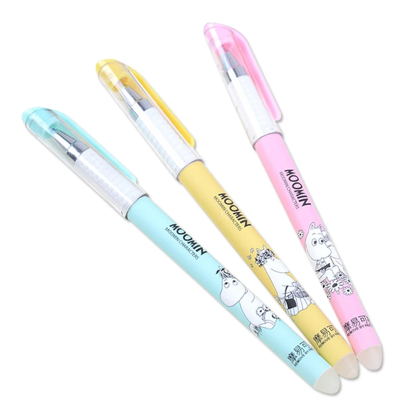 3PCS Cute Cartoon Moomin Erasable Pen 0.38mm Blue Black Japanese Unisex