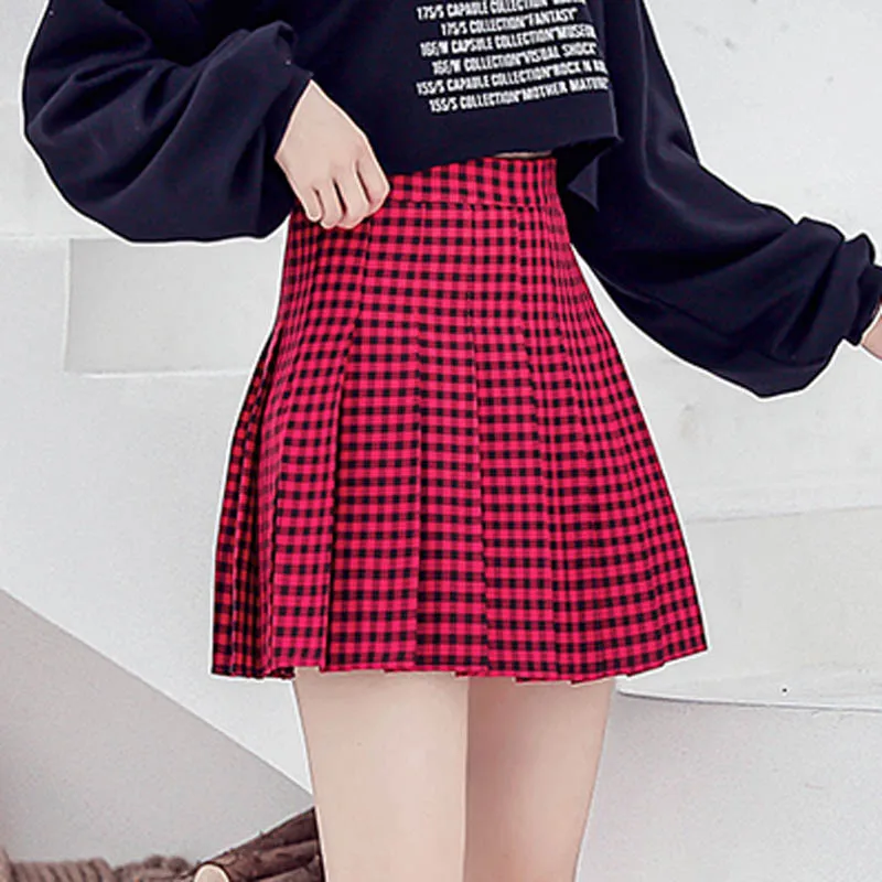 Новые женские летние юбки с высокой талией плиссированные мини-юбки Harajuku школьные девочки милые клетчатые мини-юбки женские# 5670B