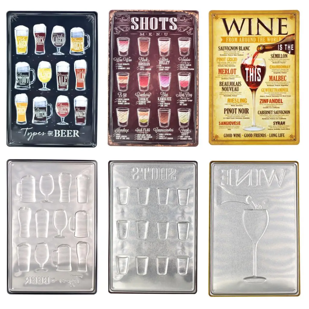 

Shots Menu 3D Embossed Metal Sign Pub Decor Metal Tin Sign Vintage Home Decor Tin Sign Retro Metal Plaque Classic Metal Plate