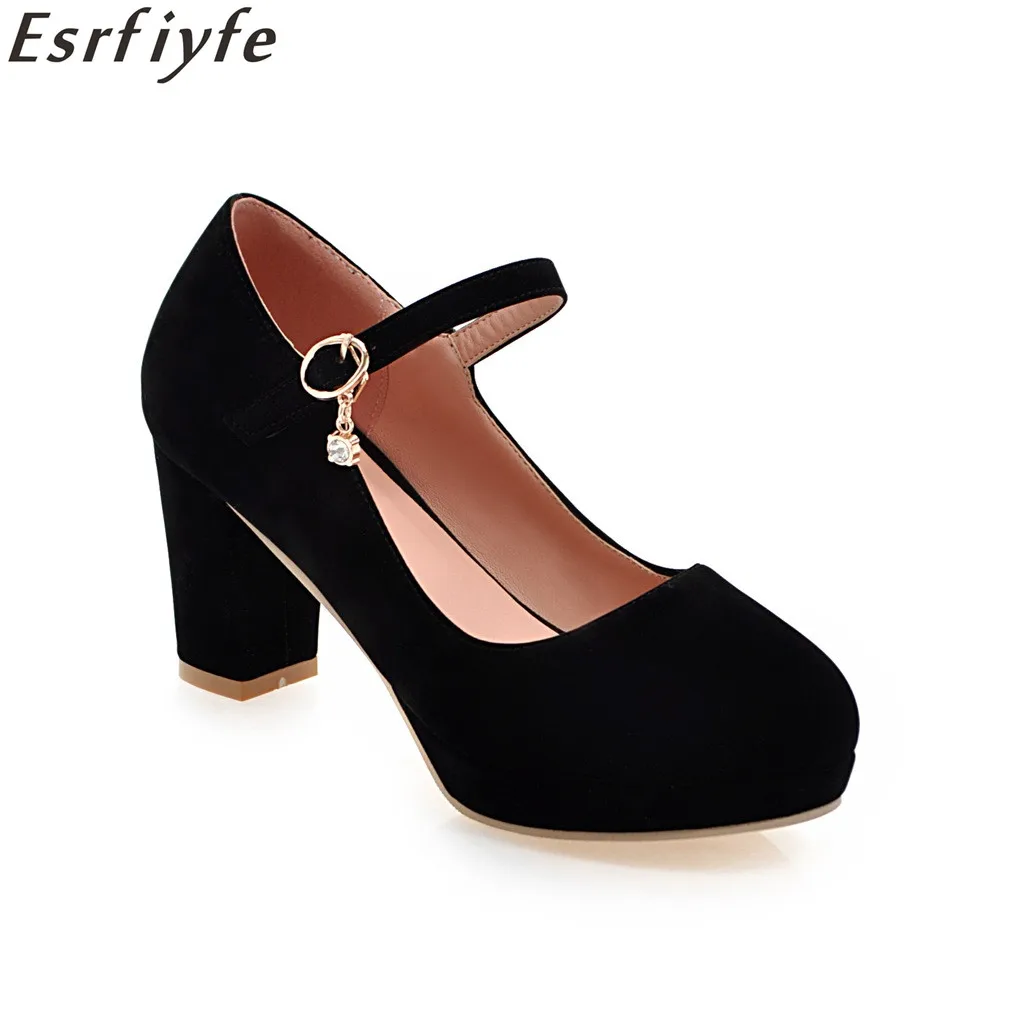 

ESRFIYFE 2018 New Fashion Style Women Shoes Buckle Ladies Platform Pumps Round Toe Square Heels Women Wedding Shoes Wholesales