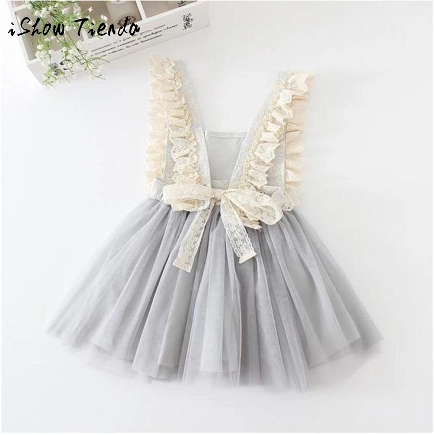 

Girls Dresses 2018 New Brand Princess Girl Clothes Lace Dcoration Show Back Bowknot Design Girls Mesh TuTu For 3-7Y elsa dress