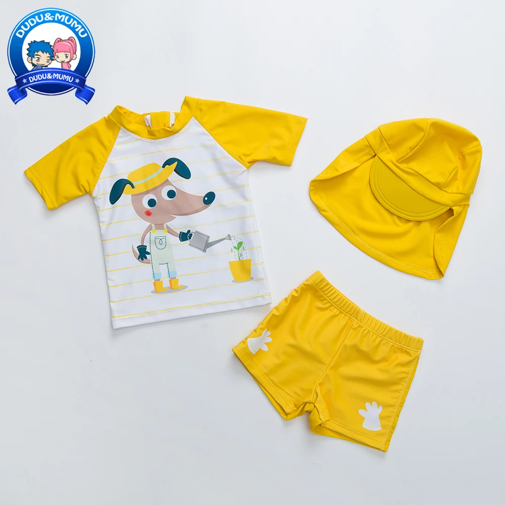 New Baby Boys Swimwear 2 piece Set Short Sleeve Swimwear Round Collar Zipper Bathing Suit