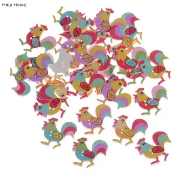 

High Quality 2 Holes 50 Pcs Promotions Cock Sewing Decorative Scrapbook Lovely Wood Buttons Mixed 31x31mm