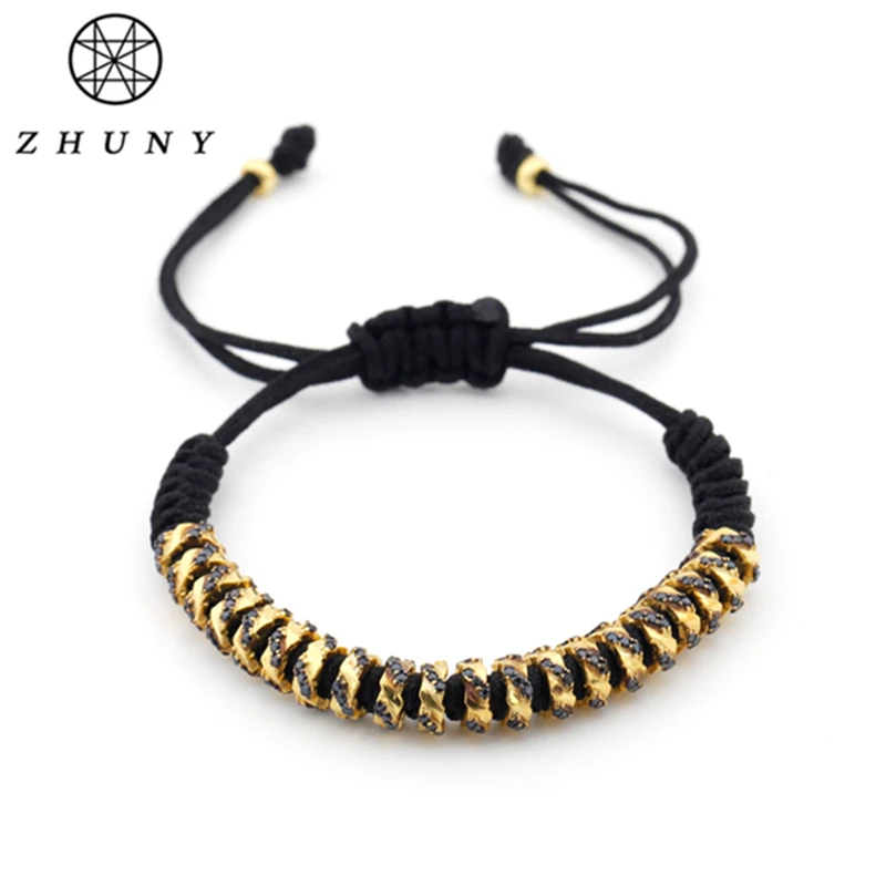 

ZHUNY Micro Pave Cubic Zirconia Stoppers Bracelet Luxury Roundle with CZ Gold Color Macrame Braided Shamballa Bracelet for Men