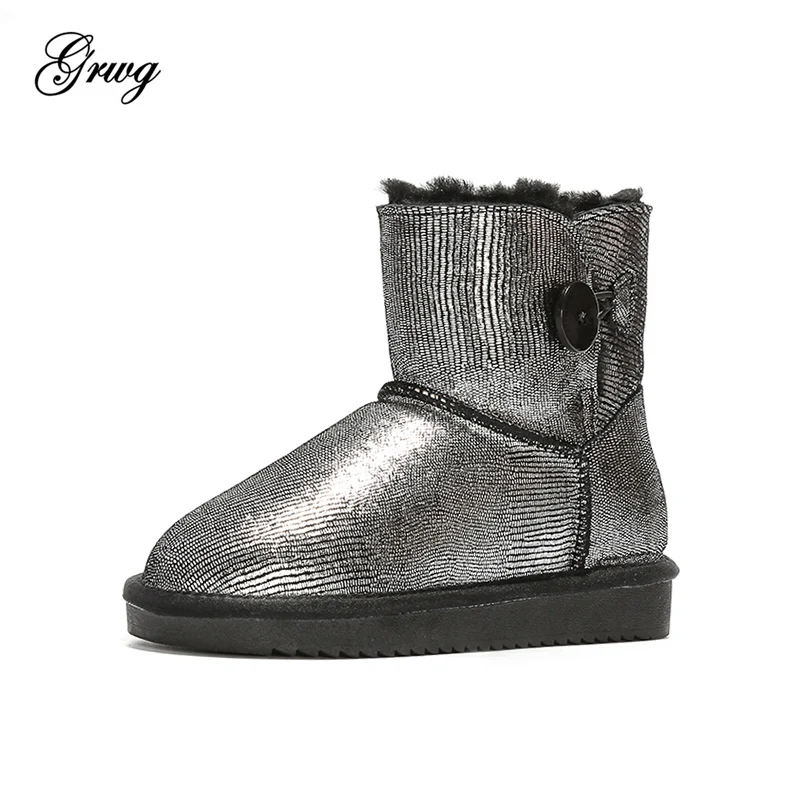 

GRWG Australia Snow Boots 100% Genuine Cowhide Leather Natural Fur Ankle Boots Warm Winter Boots Woman shoes large size 34-44