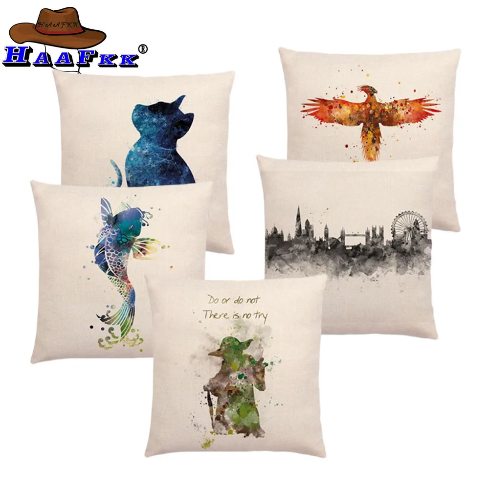 Hogwarts Final Fantasy Breathing Wild Jellyfish Thunderbird Cat, фламинго, волшебные акварельные принты, Наволочка на диванную подушку, чехол