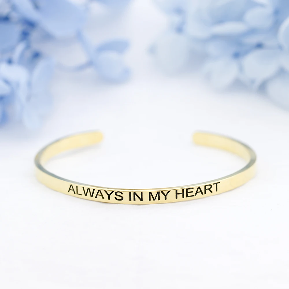 

Hot Sale Stainless Steel Open Cuff Rose Gold Inspirational Bracelet Engraved Words Mantra Bracelet Bangle Jewelry for Women