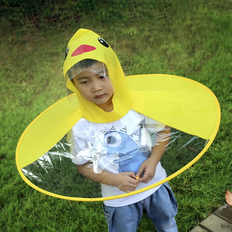 Girl Boy Cartoon Rain Coat Duck Kids Baby Children Umbrella Hat Hooded Poncho A