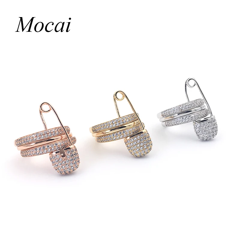 

Mocai Unique Personality Pin Ring Three Circle Zircon Paved CZ Stone Silver Rose Gold Color Broochh Rings For Women Jewelry zk40