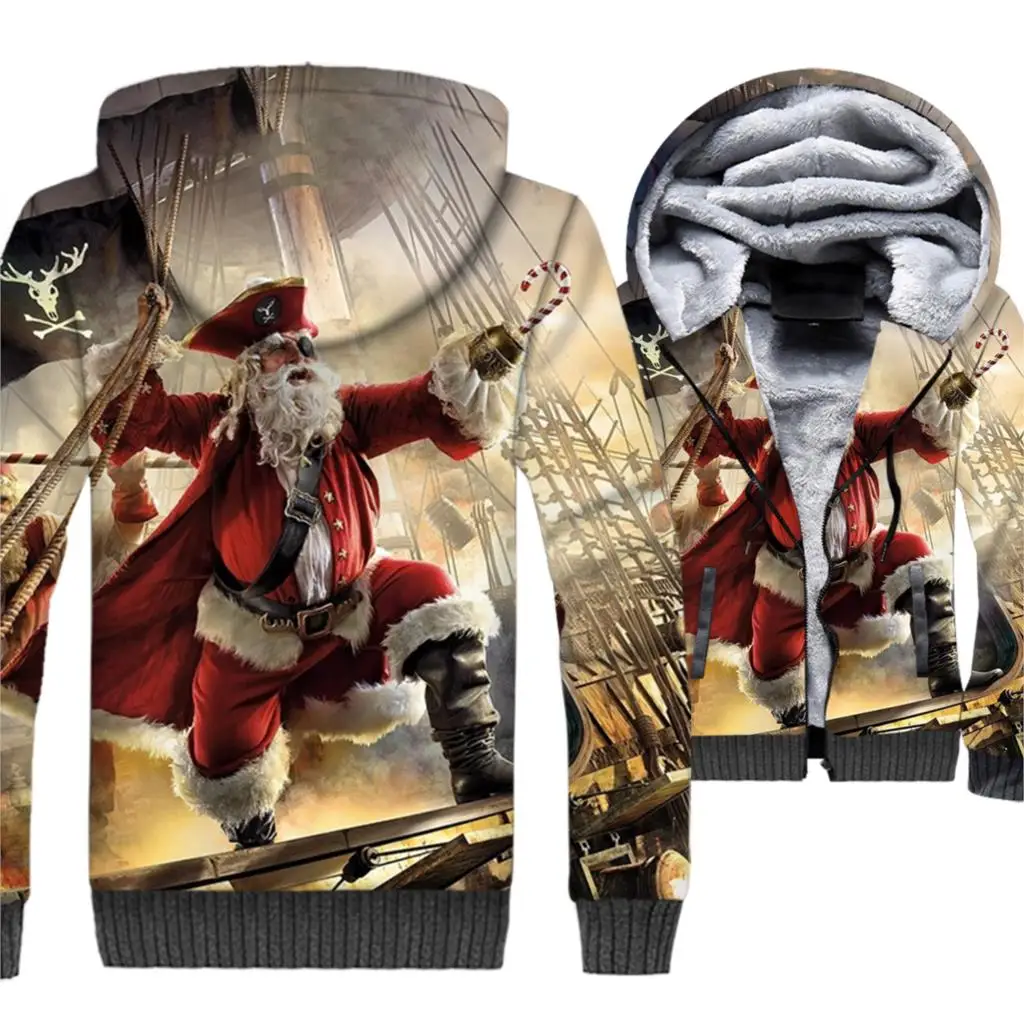 

Christmas Jacket Santa Claus 3D Print Hoodie Men Cat Dog Hooded Sweatshirt 2018 New Design Winter Thick Fleece Warm Zipper Coat
