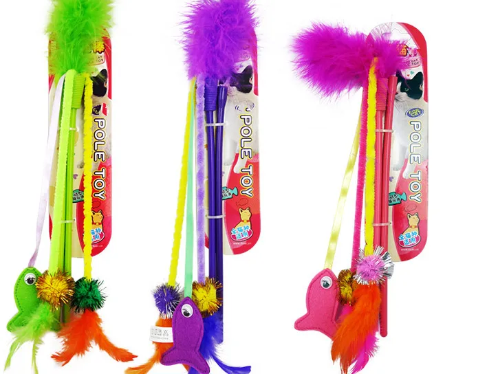 Free shipping pet cat playing toys teaser rod toy cat fishing pole fish