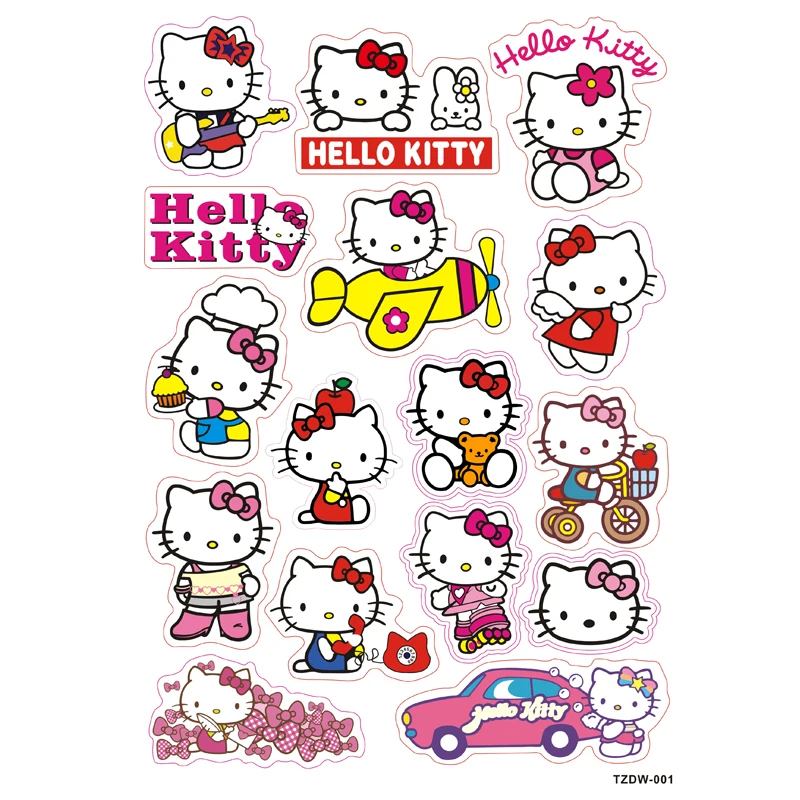 

16pcs/lot hello kitty white cat Notebook skateboard trolley case decals backpack Tables sticker PVC waterproof car toy sticker