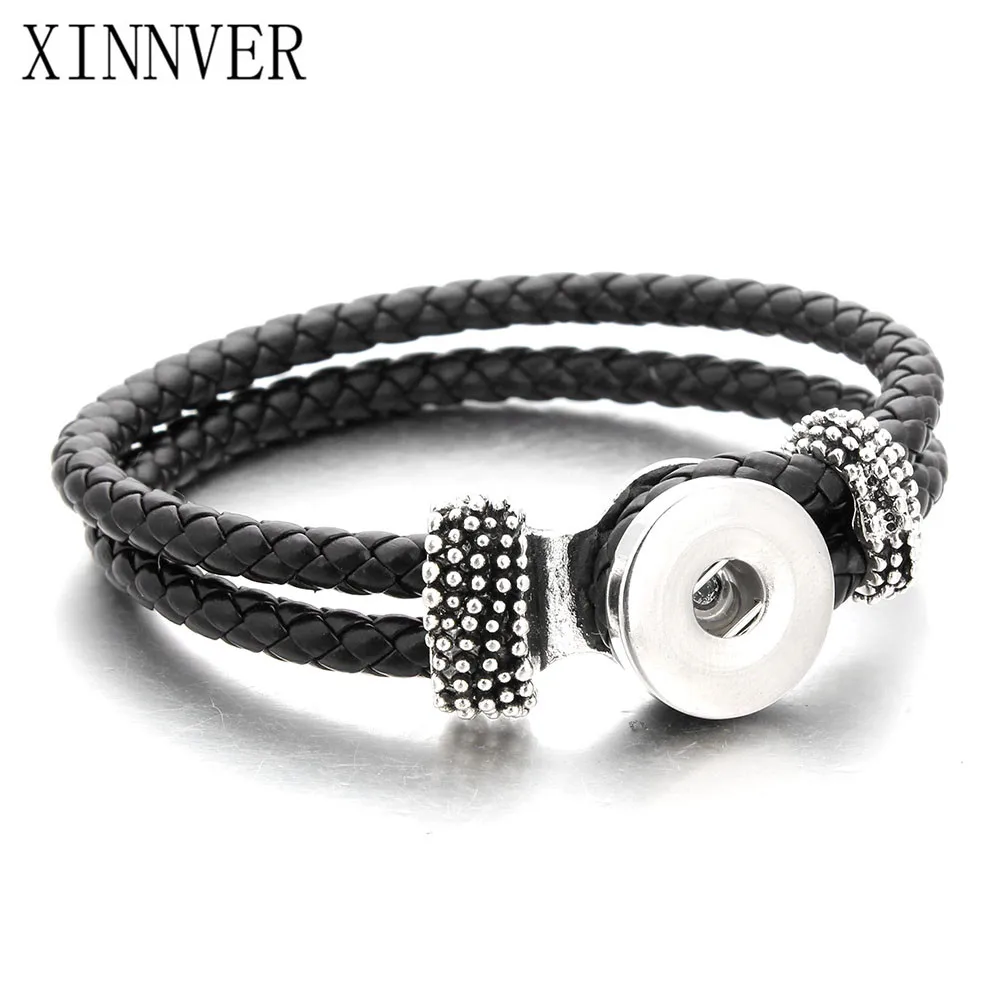 

8Color New Fashion Snap Bracelet Buttons Fit 18mm Snap Jewelry Black Leather Bracelets For Women Summer Jewelry