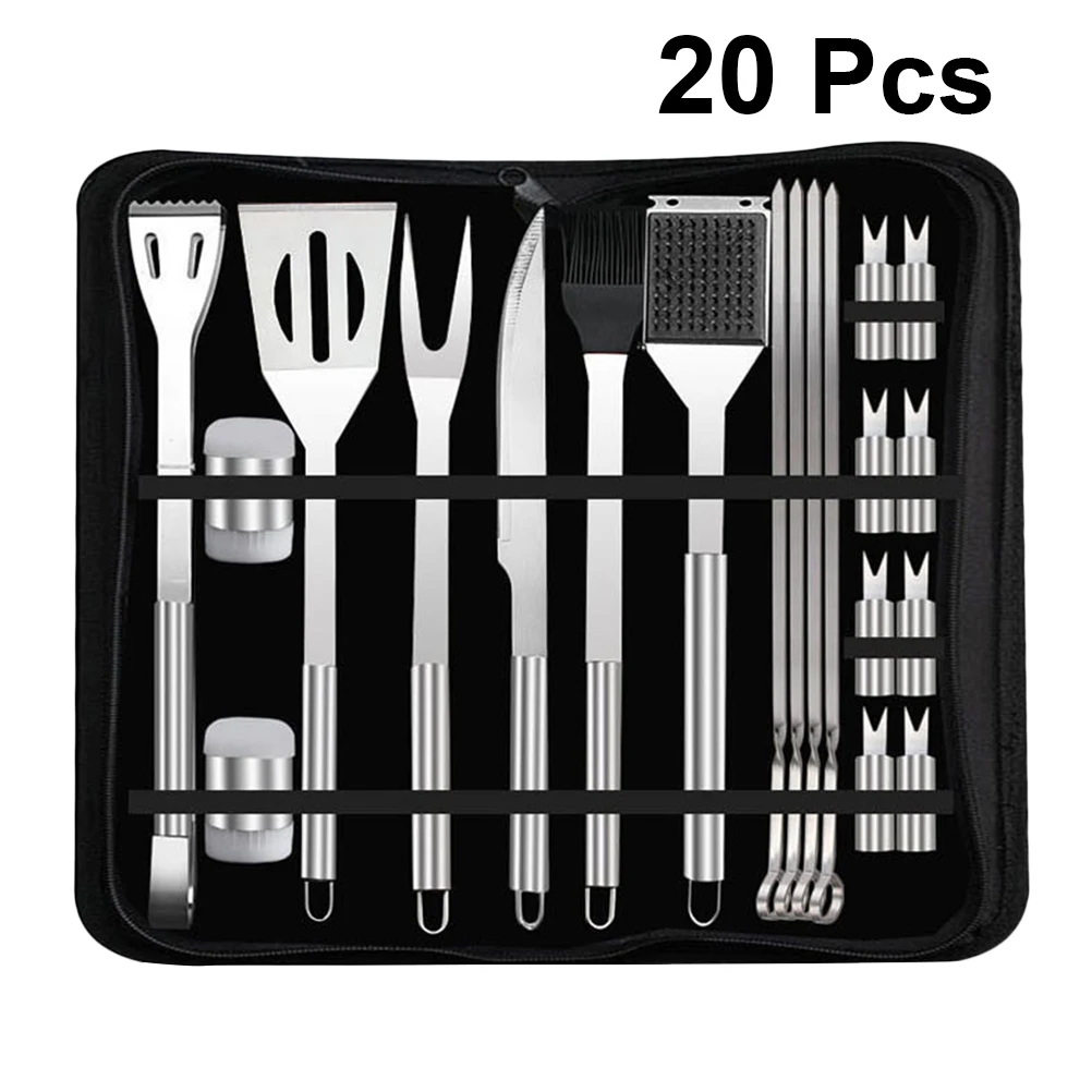 

20pcs/Set Stainless Steel BBQ Tools Perfect Outdoor Barbecue Grill Utensils With Storage Bag For Picnic Camping Outdoor Travel