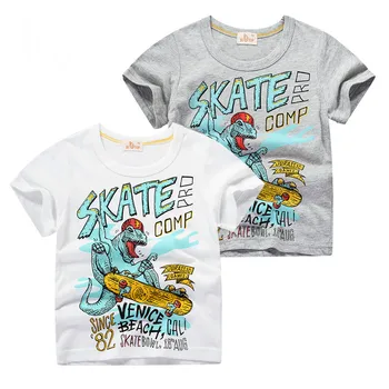 

2-8Y Cartoon Print Baby Boys Skate Dinosaur T Shirt Summer Infant Kids Boys Gray Letter T-Shirts Clothes Cotton Toddler Tops