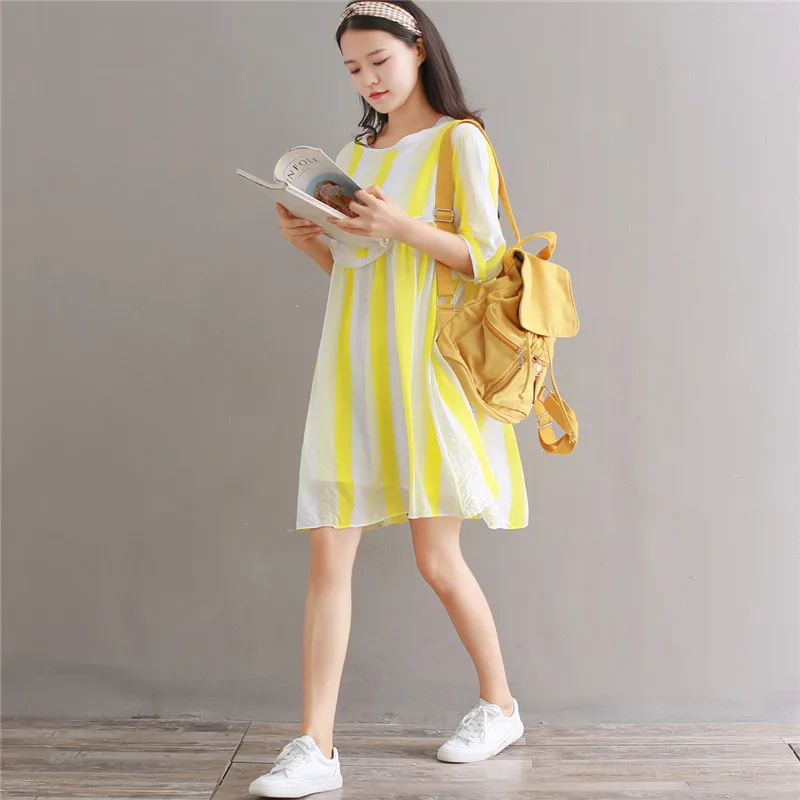 2019 японский Mori Girl летнее женское легкое платье полоса контрастного цвета