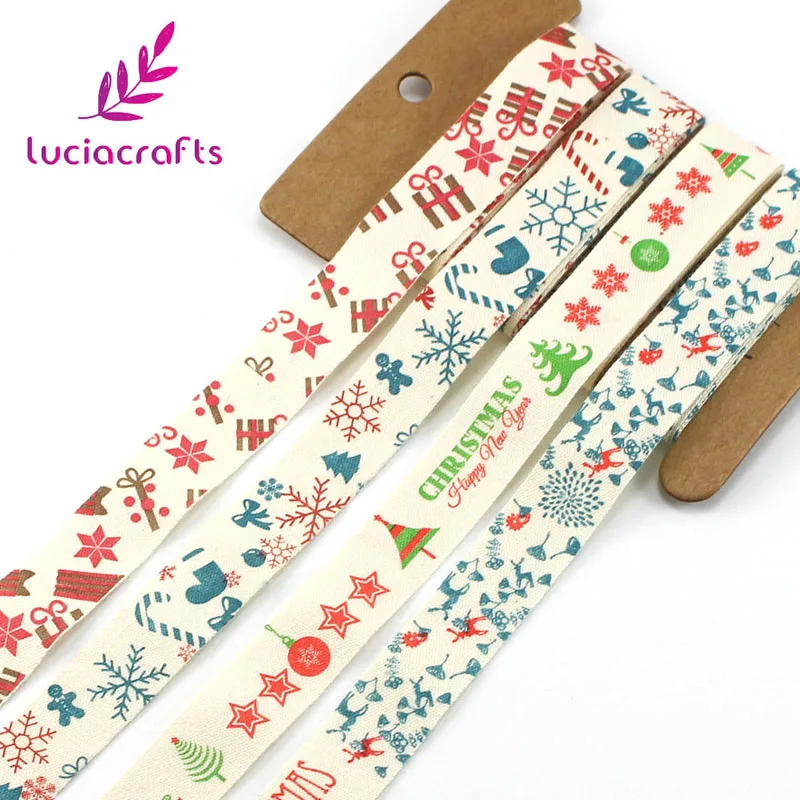 Lucia Crafts 5/8 ''15-16 мм Рождественская мультяшная печать хлопковые ленты подарочная упаковка «сделай сам» аксессуары ручной работы Q0405