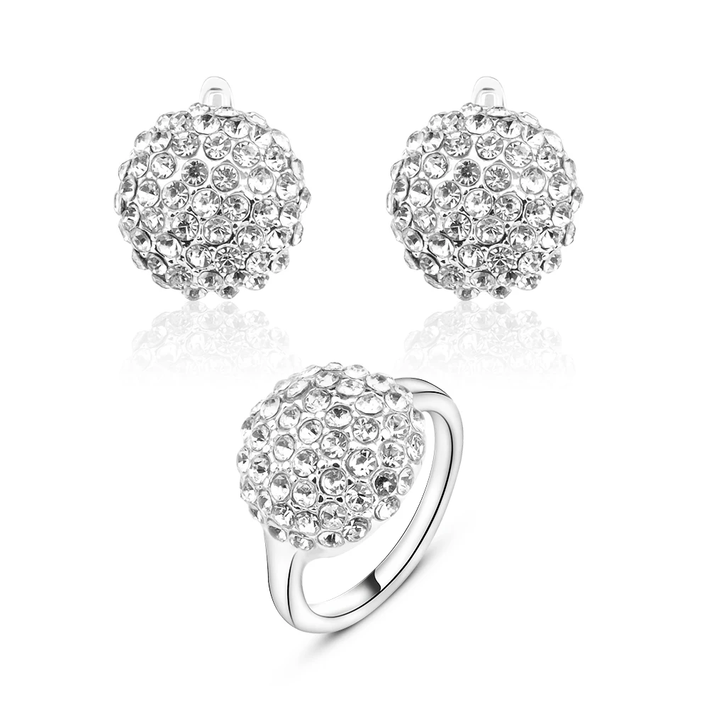 Jewelry Sets Crystal Simulated Pearl Stud Earrings Ring Set Shininy