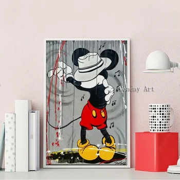 

Handmade graffiti Mickey Mouse painting Wall Art picture cartoon oil Paintings for living room hotel restaurant wall decoration
