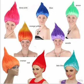 

10pcs DHL Trolls Poppy Wig For Kids 36cm Wig Children Cosplay Party Supplies Trolls Wig 8 Colors Birthday Party Wigs DHL Free