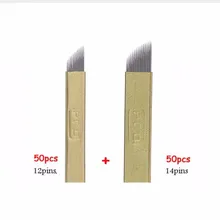 Медные лезвия 100 шт. PCD 12-14 коническая плоская Перманентная макияж ручные иглы лезвия 50 шт. 12 лезвий+ 50pcs14blades для микроблейдинга