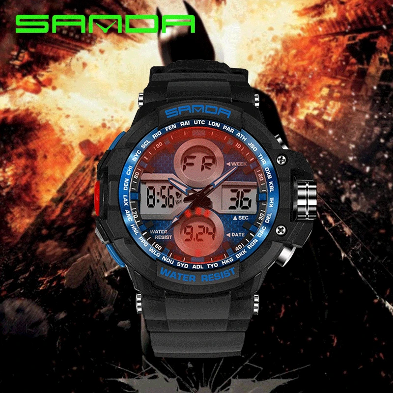 

New Outdoor Sports Male Watch Double Time Zone Waterproof Quartz Watches Men Military Watch Woman Electronic Clock Couple Table