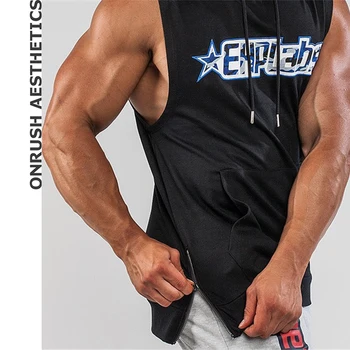

OA Muscle Men's Sleeveless Hoodies Summer Fitness Casual Slim Fit Breathable Hooded Pullover Vests Bodybuilding Workout Tank Top