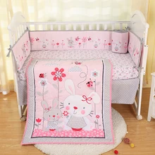 4 шт. комплект детского постельного белья для маленькой девочки розовый кролик-одеяло, простыня для кроватки, юбка для детской кроватки, бамперы