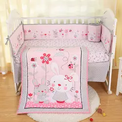 4 шт. Комплект постельного белья для маленьких девочек розовый кролик-одеяло, простыня, юбка для детской кроватки, бамперы