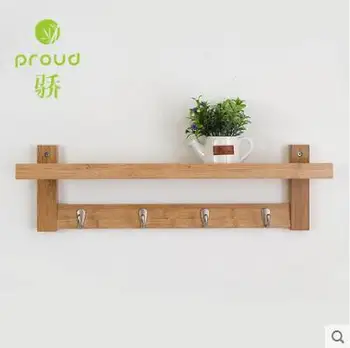

bamboo shelf robe hook home living room creative Storage Holders Rack Wall hanging coat hook household wood hat bracket