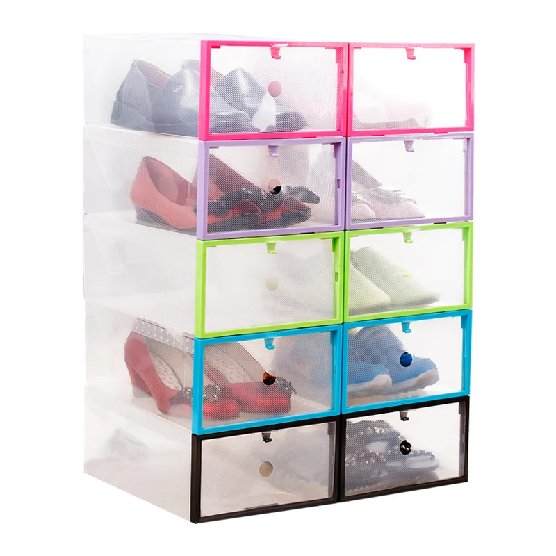 

2 piece/lot Clear Transparent Drawer Case Plastic Shoe Boxes Storage Organizer Stackable Box