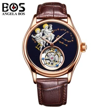 ANGELA BOS Homens Relógio À Prova D’ Água Turbilhão Mecânico Automático Relógio de Pulso de Luxo Mens GEMEOS Ouro Reloj 2018 Relogio masculino