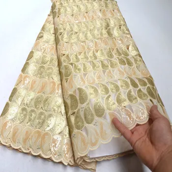 

Gold Sequin Net Fabric High Quality Hand cut Organza Lace Fabrics 2019 Embroidered African Sequin Lace Fabrics For Wedding RG932