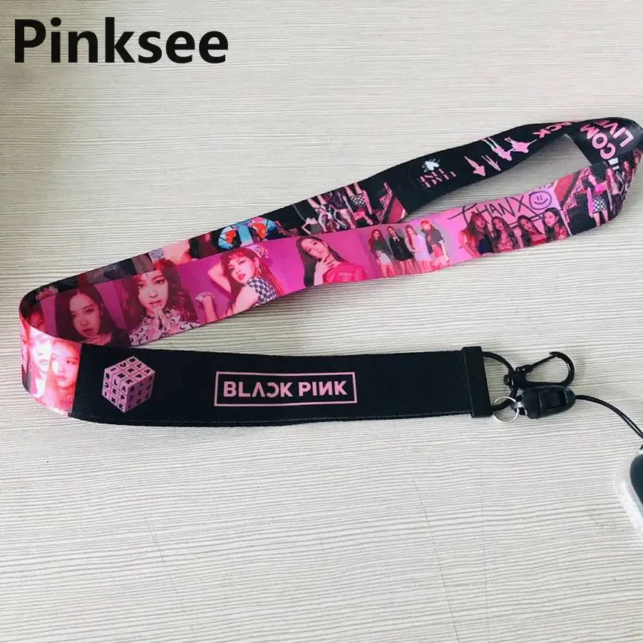 Kpop Черный Розовый Bangtan брелок для мальчиков Lanyard LISA JENNIE Рисунок брелок Брелок для телефона Ремешок Модные вентиляторы ювелирные аксессуары