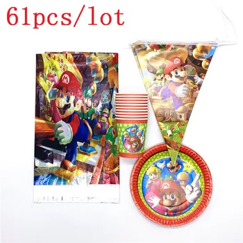 

61Pcs Super Mario Disposable Hero Cup Plate Flag Tablecover Baby Shower Kid Girl Birthday Party Banner Decoration Supplies