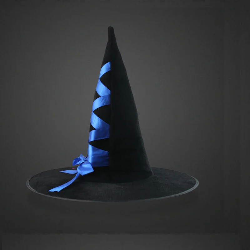 Halloween Witch Hat Woman Party Dresses Velvet Witch Hat Ribbon Bows Caps