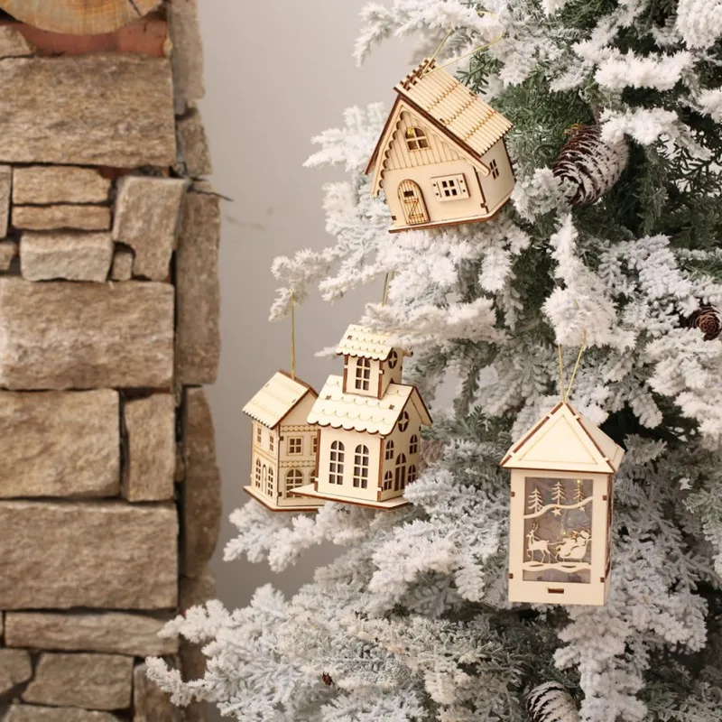 Рождественский светодиодный светильник, светящийся деревянный дом, домашний рабочий стол, Вечерние Декорации, Праздничные рождественские украшения, статуэтка, украшение детской комнаты