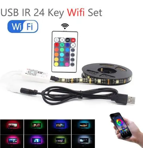 USB СВЕТОДИОДНЫЙ светильник в полоску Wifi RGB SMD 5050 4X50 см 2x50 см+ 2x100 см 5 в музыка Ambilight светодиодный Сказочный ТВ фон ленточное освещение комплект - Испускаемый цвет: with wifi remote