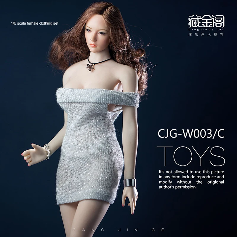 1/6 Sexy Dress Skirt / pink / gray White knit dress Clothes Model Fit 12'' Female seamless Body without body no head